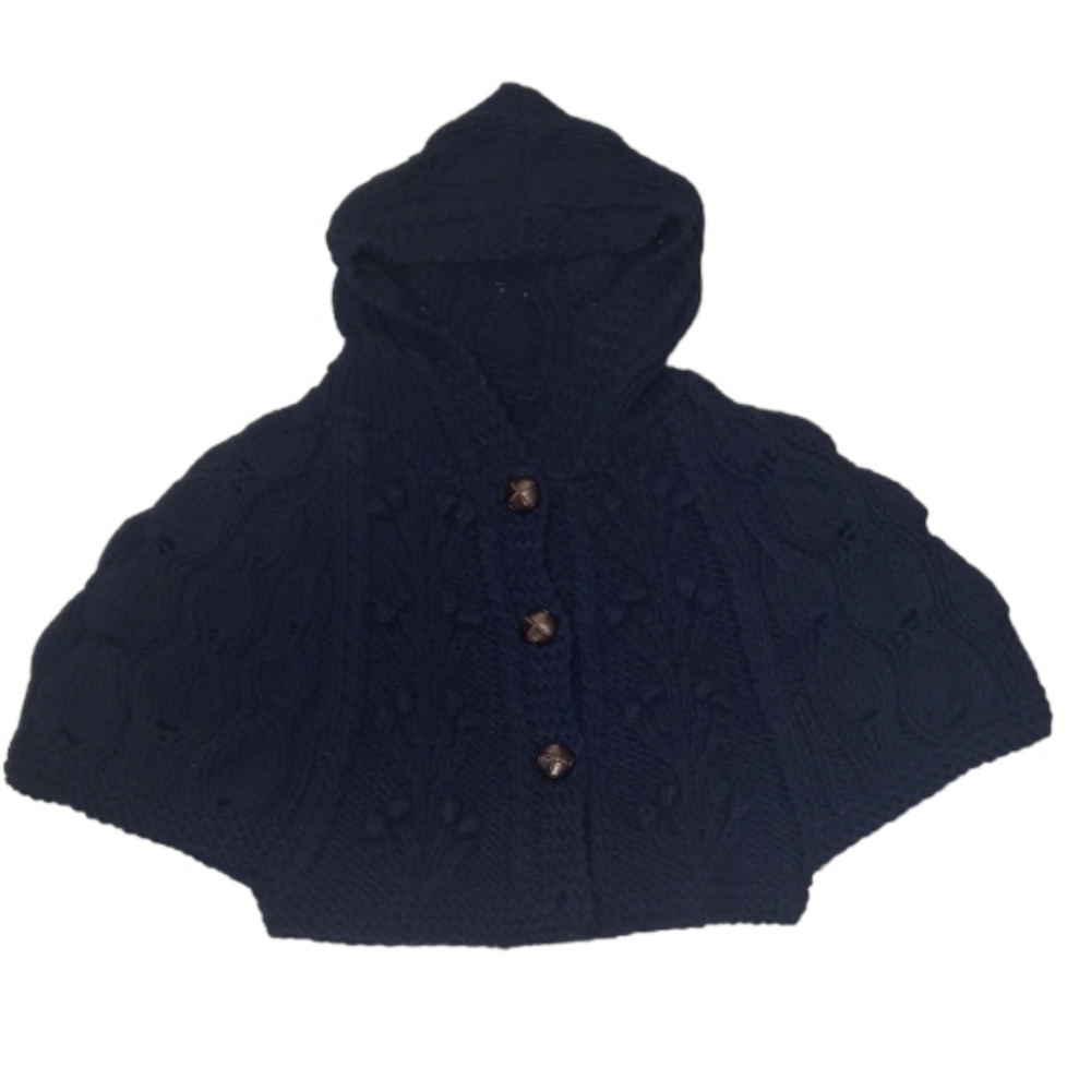 HERITAGE 1981 - Girl's - Cable Knit Navy Poncho/Shawl Sweater - M - LN